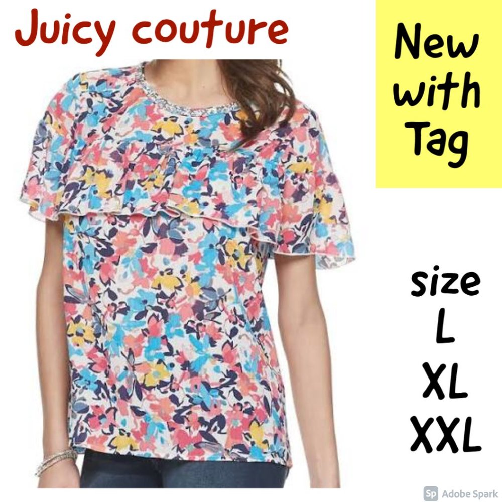 NWT Juicy Couture ruffle layer floral top w bling